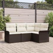 vidaXL Trädgårdsoffset med kudde med lagring 4 pcs Brun Poly rattan