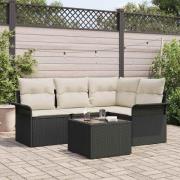 vidaXL Trädgårdsoffset med kudde med lagring 5 pcs Svart Poly rattan