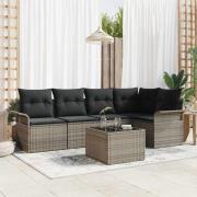 vidaXL Trädgårdsoffset med kudde med lagring 6 pcs Grå Poly rattan