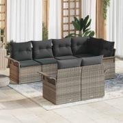 vidaXL Trädgårdsoffset med kudde med lagring 7 pcs Grå Poly rattan