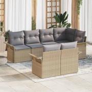 vidaXL Trädgårdsoffset med kudde med lagring 7 pcs Beige Poly rattan