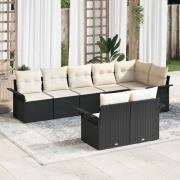vidaXL Trädgårdsoffset med kudde med lagring 8 pcs Svart Poly rattan