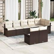 vidaXL Trädgårdsoffset med kudde med lagring 8 pcs Brun Poly rattan