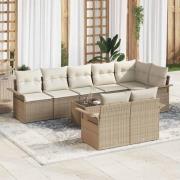 vidaXL Trädgårdsoffset med kudde med lagring 9 pcs Beige Poly rattan