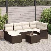 vidaXL Trädgårdsoffset med kudde med lagring 7 pcs Brun Poly rattan
