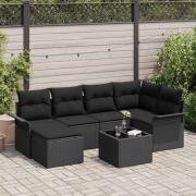 vidaXL Trädgårdsoffset med kudde med lagring 7 pcs Svart Poly rattan