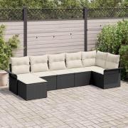 vidaXL Trädgårdsoffset med kudde med lagring 7 pcs Svart Poly rattan