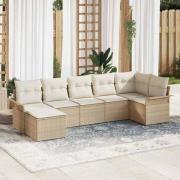 vidaXL Trädgårdsoffset med kudde med lagring 7 pcs Beige Poly rattan