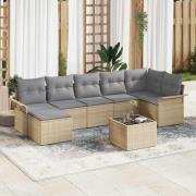 vidaXL Trädgårdsoffset med kudde med lagring 8 pcs Beige Poly rattan