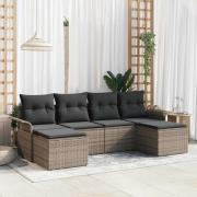 vidaXL Trädgårdsoffset med kudde med lagring 6 pcs Grå Poly rattan