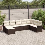 vidaXL Trädgårdsoffset med kudde med lagring 8 pcs Brun Poly rattan