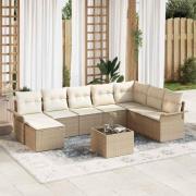 vidaXL Trädgårdsoffset med kudde med lagring 9 pcs Brun Poly rattan