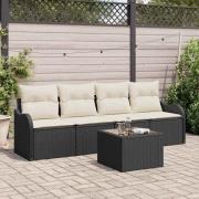 vidaXL Trädgårdsoffset med kudde 5 pcs Svart, Grädde 55 x 55 x 37 cm