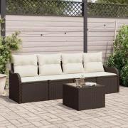vidaXL Trädgårdsoffset med kudde 5 pcs Brun och Kräm 55 x 55 x 37 cm