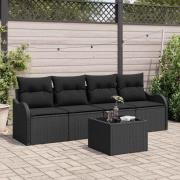 vidaXL Trädgårdsoffset med kudde med kudde 5 pcs Svart 55 x 55 x 37 cm