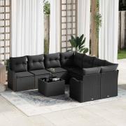 vidaXL Trädgårdsoffset med kudde med kudde 9 pcs Svart 55 x 55 x 37 cm
