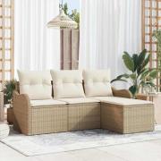 vidaXL Trädgårdsoffset med kudde med lagring 4 pcs Beige Poly rattan