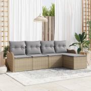 vidaXL Trädgårdsoffset med kudde med lagring 5 pcs Beige Poly rattan