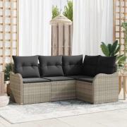 vidaXL Trädgårdsoffset med kudde med lagring 4 pcs Ljusgrå Poly rattan
