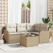 vidaXL Trädgårdsoffset med kudde med lagring 5 pcs Brun Poly rattan