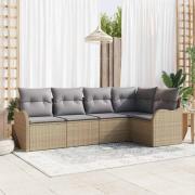vidaXL Trädgårdsoffset med kudde med lagring 5 pcs Beige Poly rattan