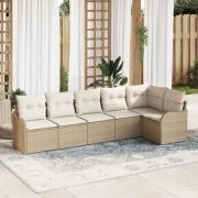 vidaXL Trädgårdsoffset med kudde med lagring 6 pcs Beige Poly rattan