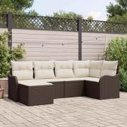 vidaXL Trädgårdsoffset med kudde 6 pcs Brun och vit Poly rattan