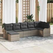 vidaXL Trädgårdsoffset med kudde 7 pcs Grå Poly rattan