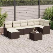 vidaXL Trädgårdsoffset med kudde 8 pcs Brun, vit Poly rattan