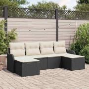vidaXL Trädgårdsoffset med kudde 6 pcs Svart, vit Poly rattan