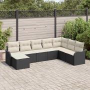 vidaXL Trädgårdsoffset med kudde 8 pcs Svart och vit Poly rattan