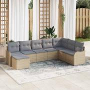 vidaXL Trädgårdsoffset med kudde 8 pcs Beige, ljusgrå Poly rattan
