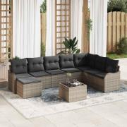 vidaXL Trädgårdsoffset med kudde 9 pcs Grå Poly rattan