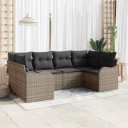 vidaXL Trädgårdsoffset med kudde 6 pcs Grå Poly rattan