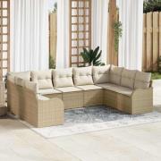 vidaXL Trädgårdsoffset med kudde 9 pcs Beige, vit Poly rattan