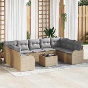 vidaXL Trädgårdsoffset med kudde 10 pcs Beige, ljusgrå Poly rattan