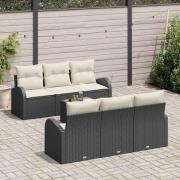 vidaXL Trädgårdsoffset med kudde 7 pcs Svart, Grädde 55 x 55 x 37 cm