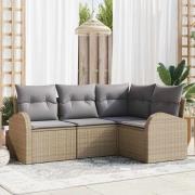 vidaXL Trädgårdsoffset med kudde 4 pcs Beige, ljusgrå Poly rattan