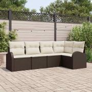 vidaXL Trädgårdsoffset med kudde 5 pcs Brun och vit Poly rattan