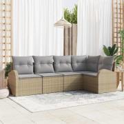 vidaXL Trädgårdsoffset med kudde 5 pcs Beige och Ljusgrå konstrotting
