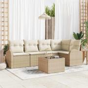 vidaXL Trädgårdsoffset med kudde 6 pcs Beige, vit Poly rattan