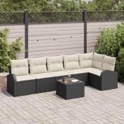 vidaXL Trädgårdsoffset med kudde 7 pcs Svart, vit Poly rattan