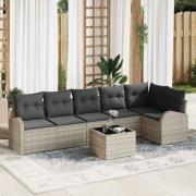 vidaXL Trädgårdsoffset med kudde 7 pcs Ljusgrå Poly rattan