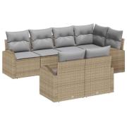 vidaXL Trädgårdsoffset med kudde 7 pcs Beige, ljusgrå Poly rattan