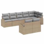 vidaXL Trädgårdsoffset med kudde 8 pcs Beige och Ljusgrå konstrotting