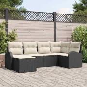 vidaXL Trädgårdsoffset med kudde 6 pcs Svart, vit Poly rattan