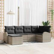 vidaXL Trädgårdsoffset med kudde 6 pcs Ljusgrå Poly rattan