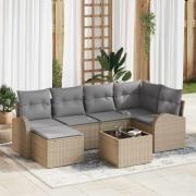 vidaXL Trädgårdsoffset med kudde 7 pcs Beige, ljusgrå Poly rattan