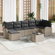 vidaXL Trädgårdsoffset 8 pcs Ljusgrå Poly rattan