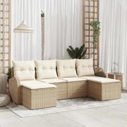 vidaXL Trädgårdsoffset med kudde 6 pcs Beige, vit Poly rattan